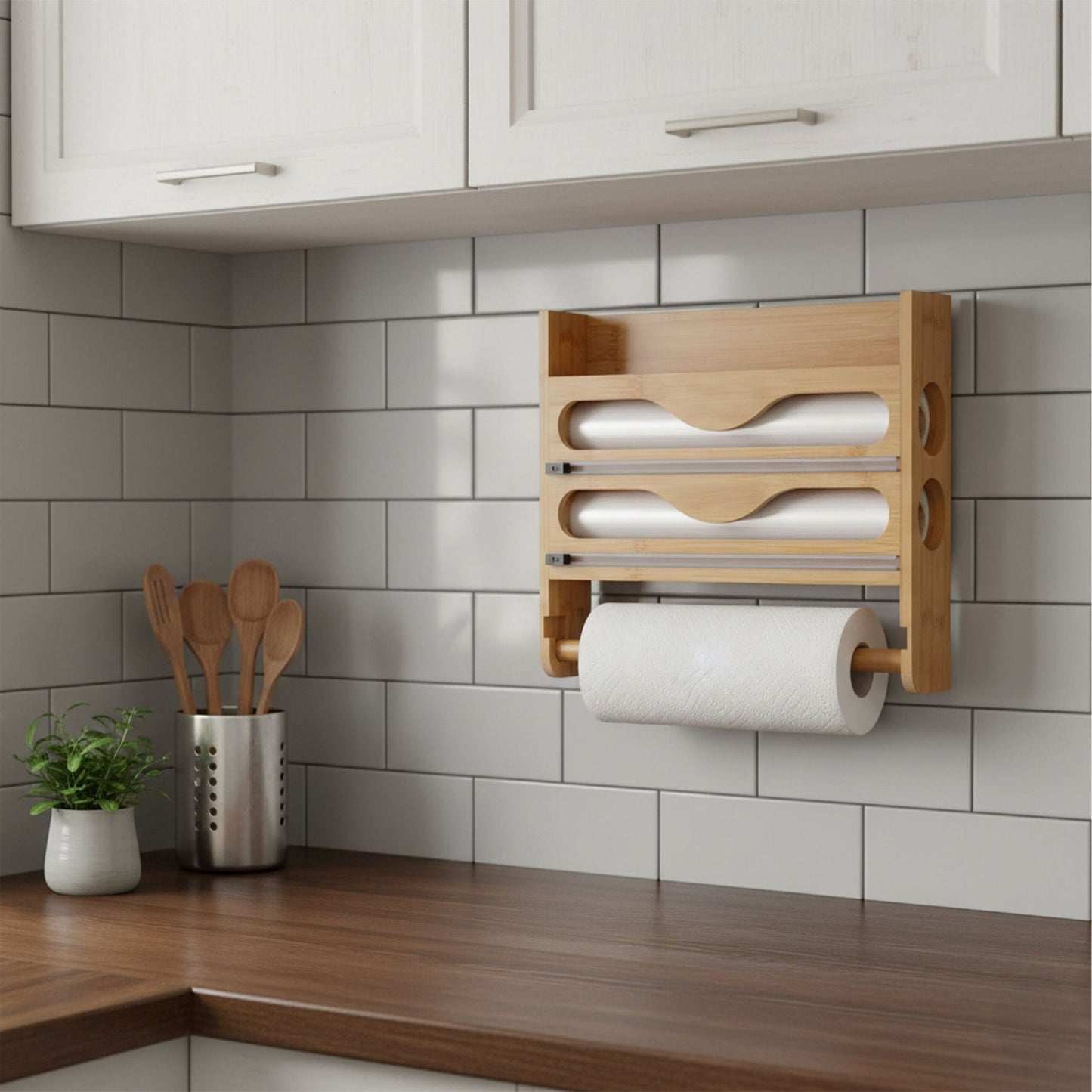 Wall-Mounted Kitchen Roll Holder with Foil Cutter