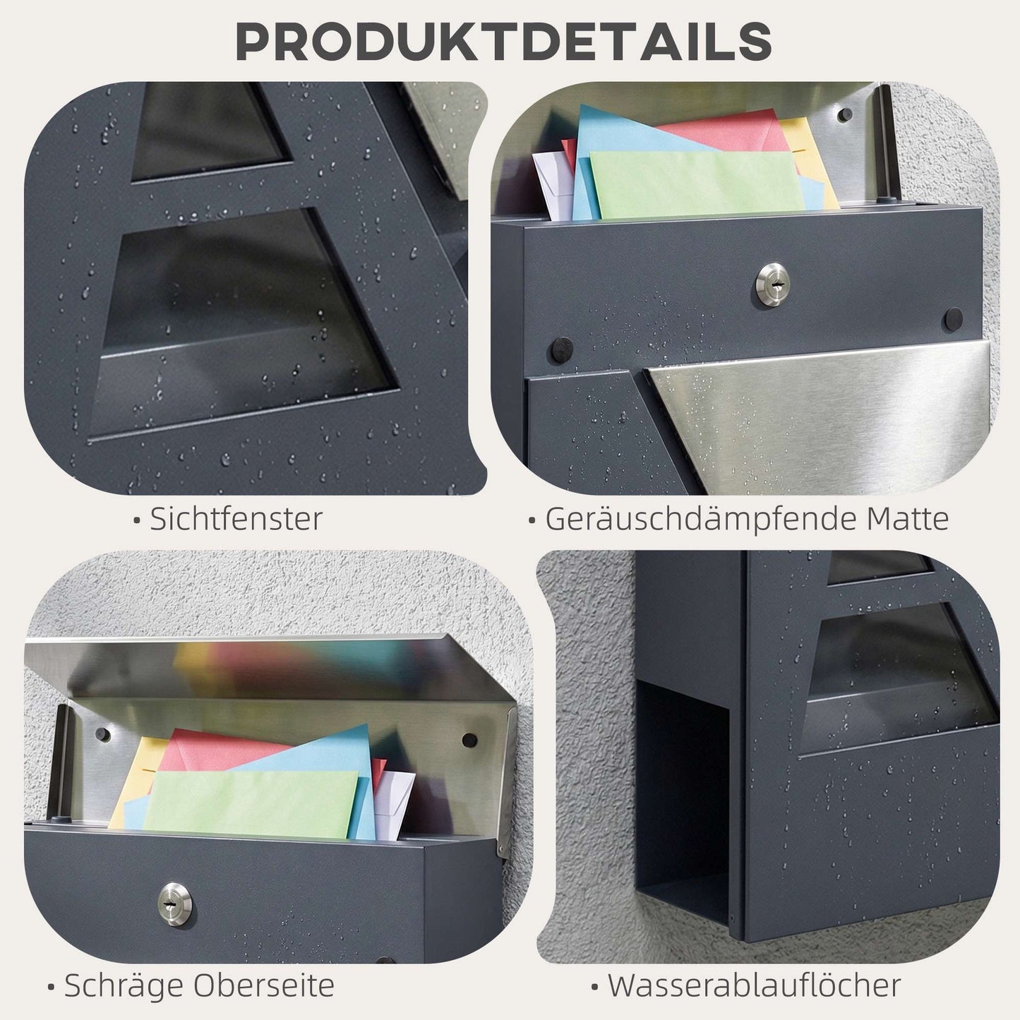 Wall-Mounted Mailbox, 13L, Quiet Close, Dark Grey