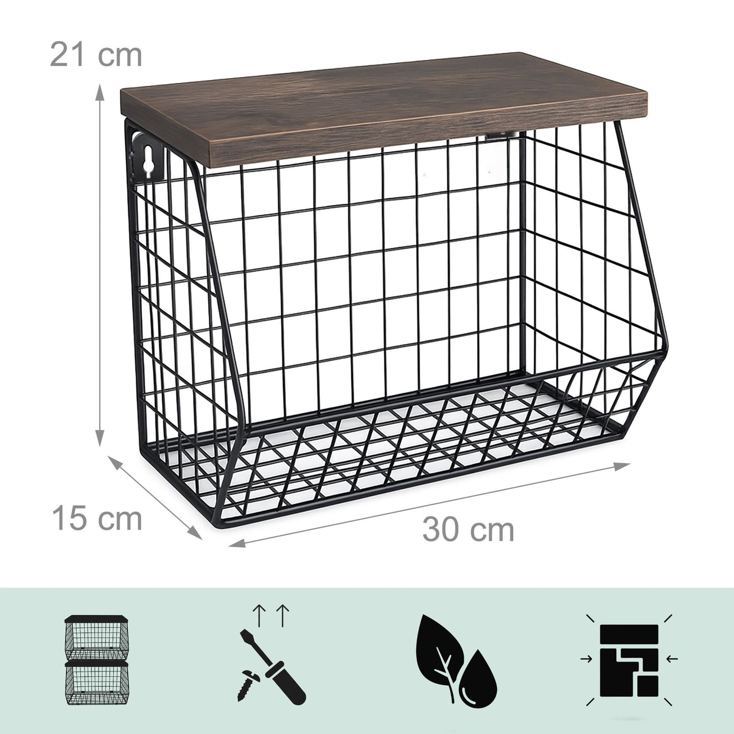 Wall-Mounted Metal Fruit Rack with Wood-Effect Shelf