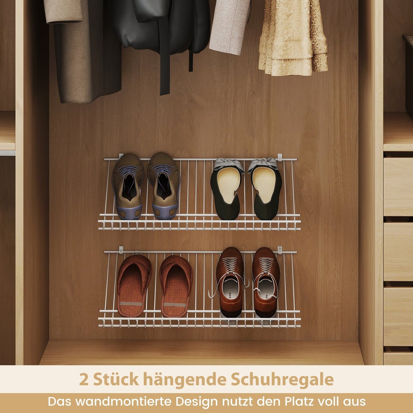 Wall-Mounted Metal Shoe Rack Set, 2-Piece, Customizable