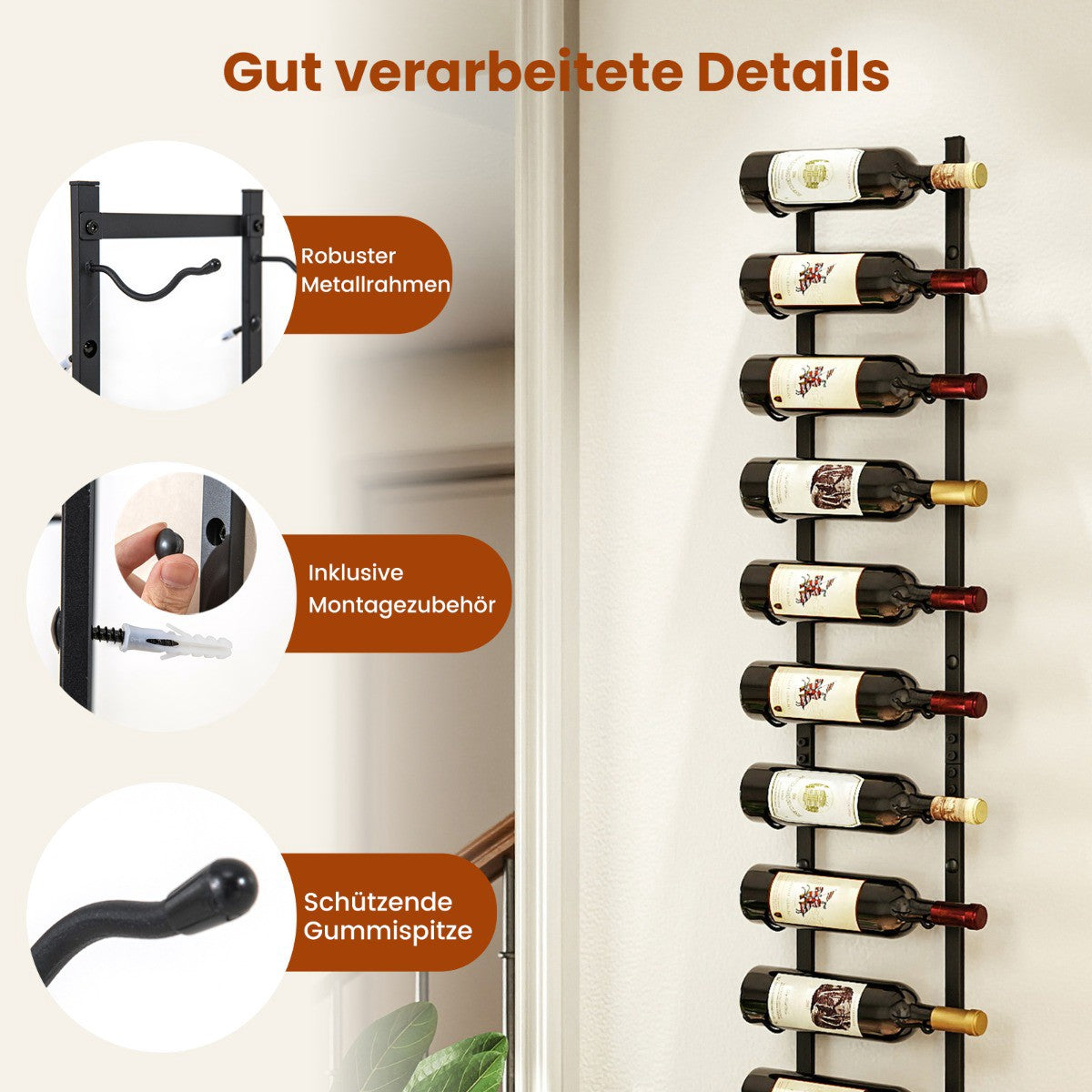 Wall-Mounted Metal Wine Rack for 12 Bottles, Black
