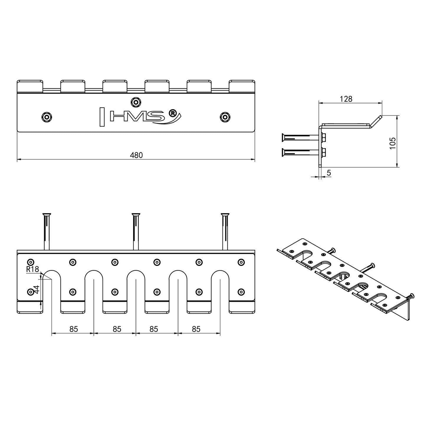Wall Mounted Olympic Bar Holder – Commercial Use