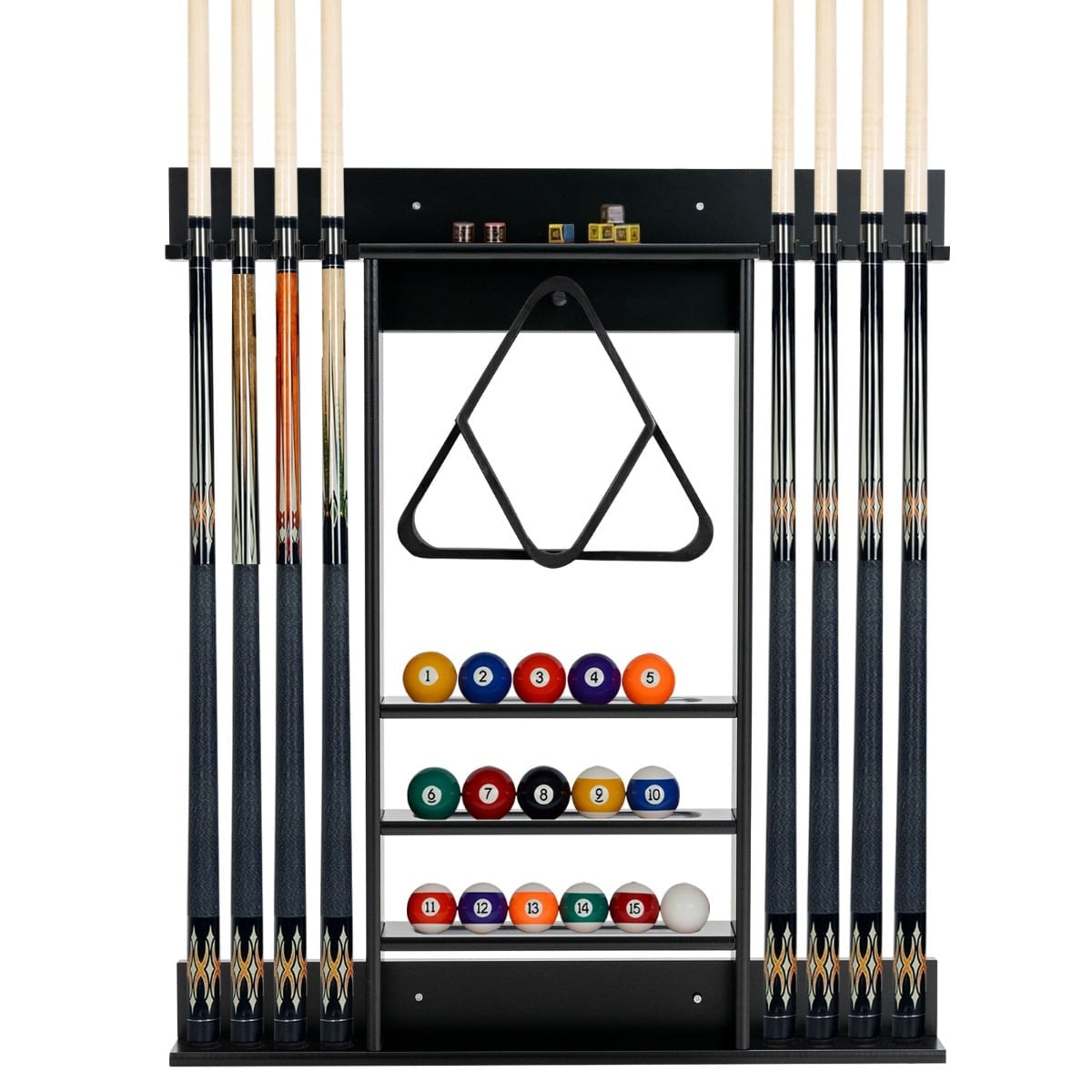 Wall-Mounted Pool Cue Rack, Pine Wood, Holds 8 Cues