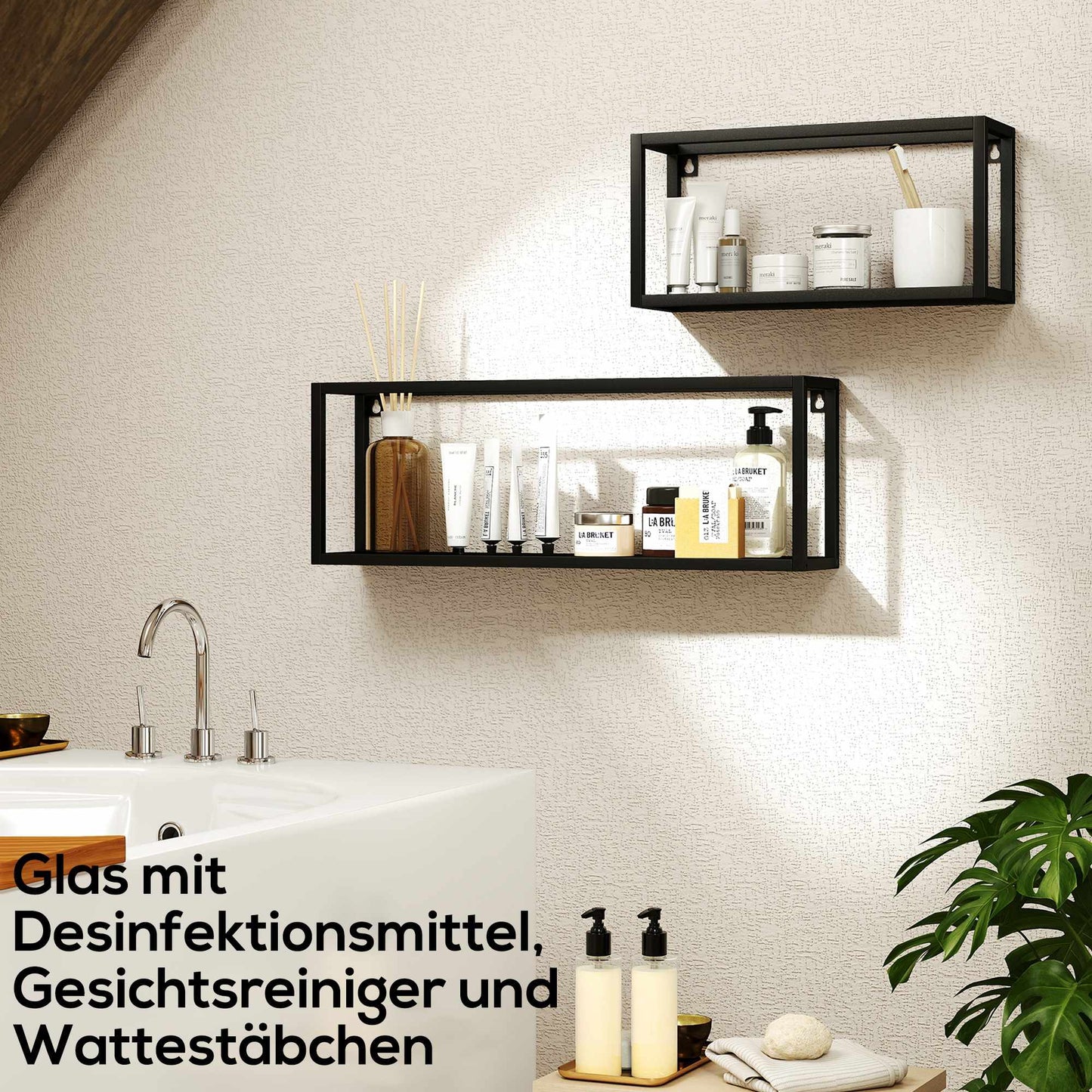 Wall-Mounted Steel Shelves Set, Black, 15 kg Capacity