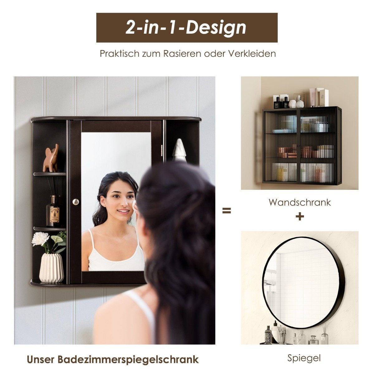 Wall Mounted Storage Cabinet Multipurpose Bathroom Medicine Cabinet 66 x 16.7 x 63 cm Brown