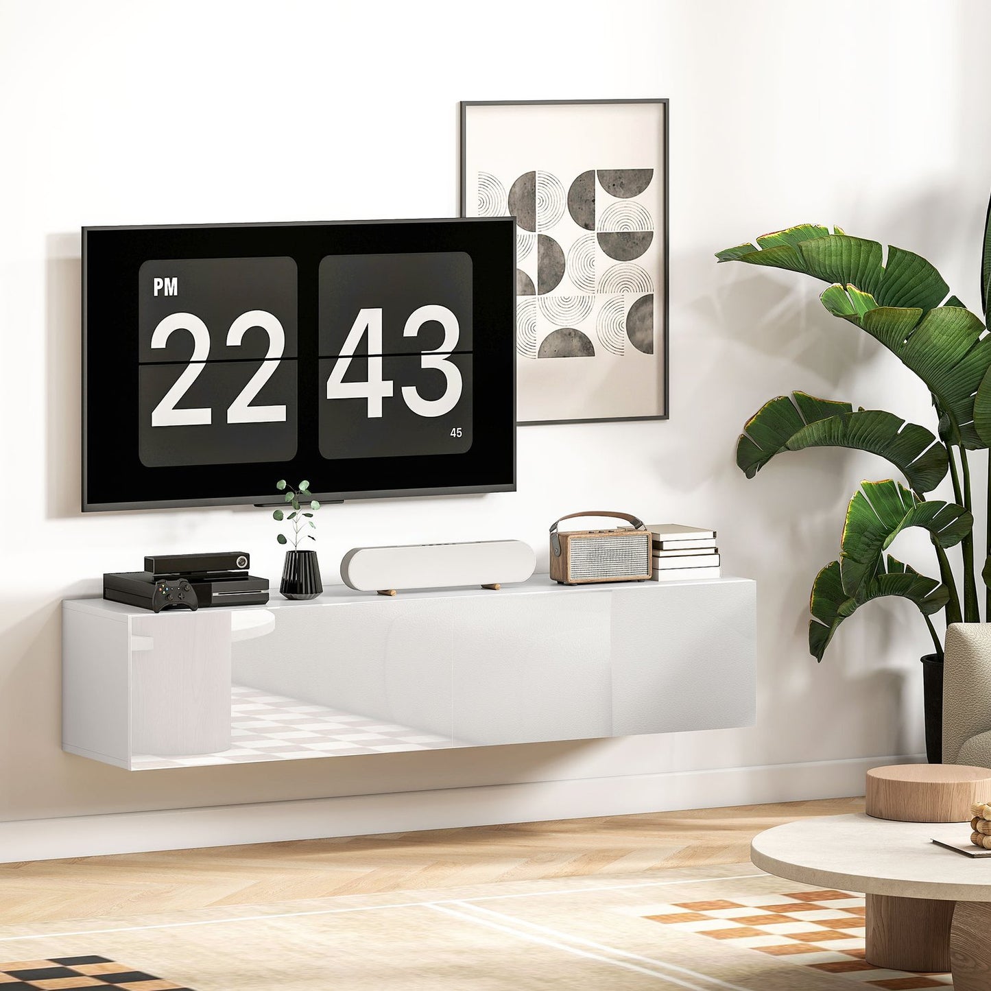 Wall-Mounted TV Cabinet, Floating Media Console, White