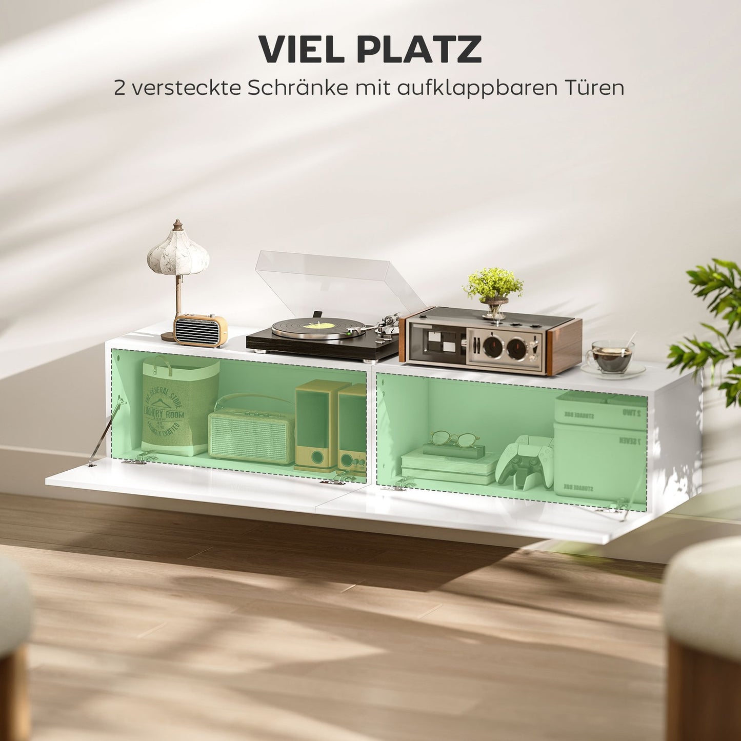 Wall-Mounted TV Cabinet, Floating Media Console, White