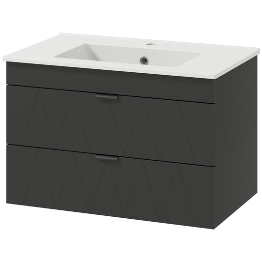 Wall-Mounted Vanity Unit with Ceramic Sink, Black