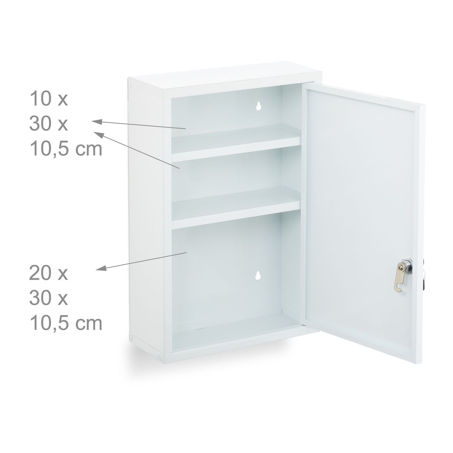 Wall-Mounted White Steel Medicine Cabinet with Lock