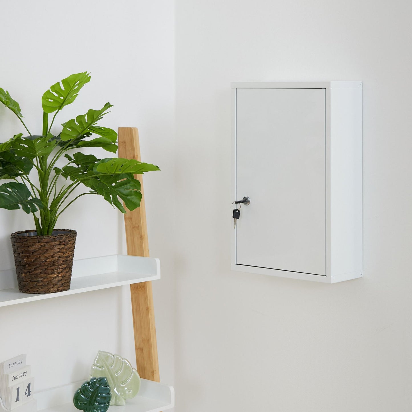 Wall-Mounted White Steel Medicine Cabinet with Lock