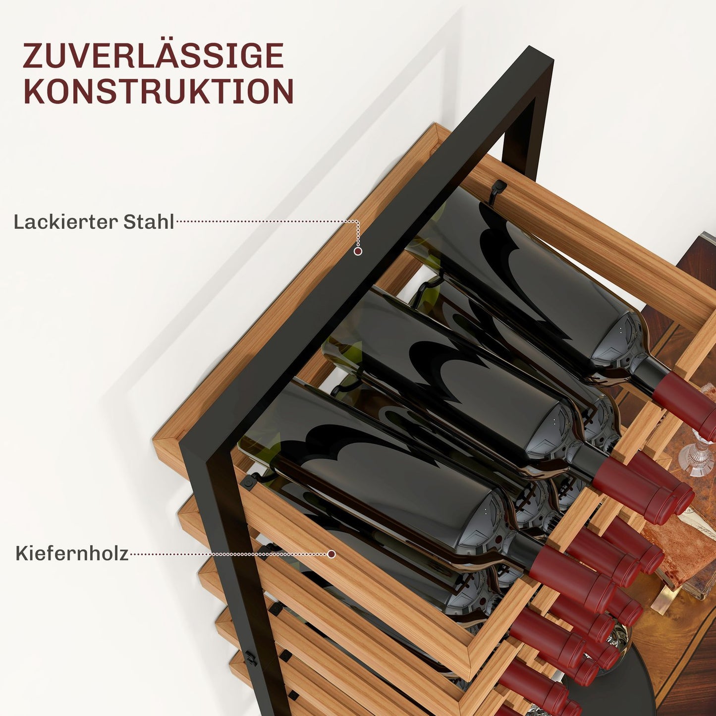 Wall-mounted 5-tier wine rack, holds 15 bottles and 4 glasses