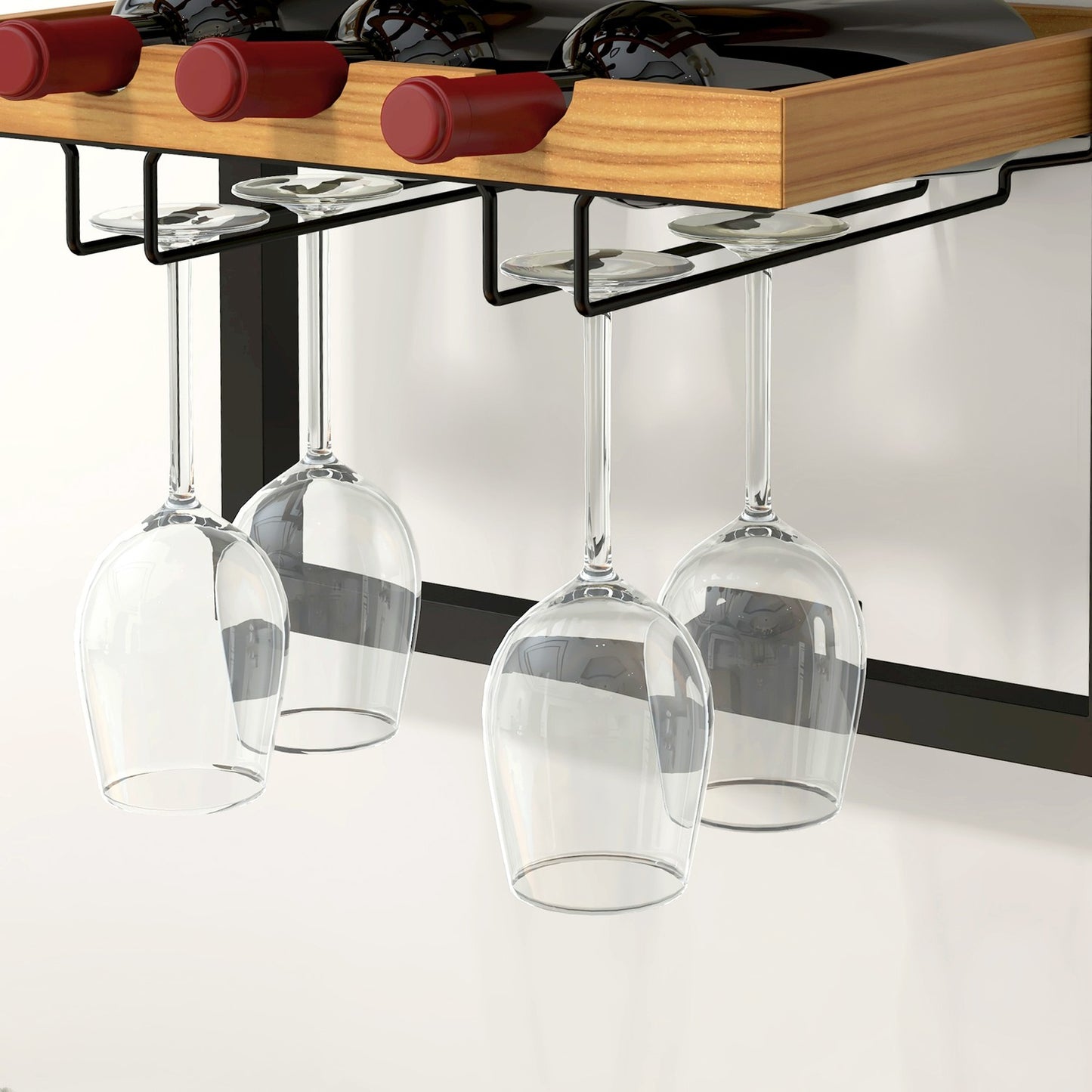 Wall-mounted 5-tier wine rack, holds 15 bottles and 4 glasses