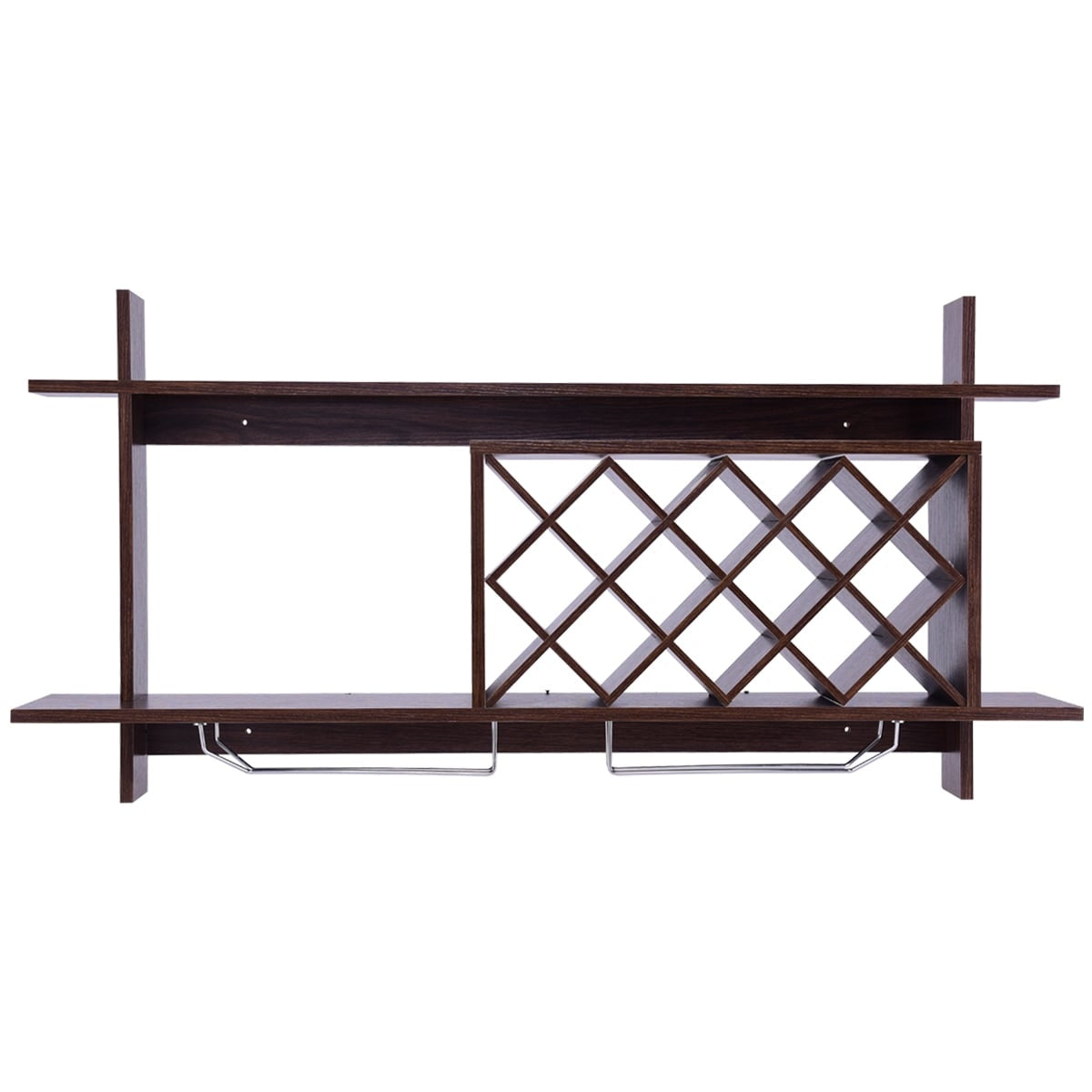 Wall-Mounted Wine Rack with Glass Holder, Holds 10 Bottles