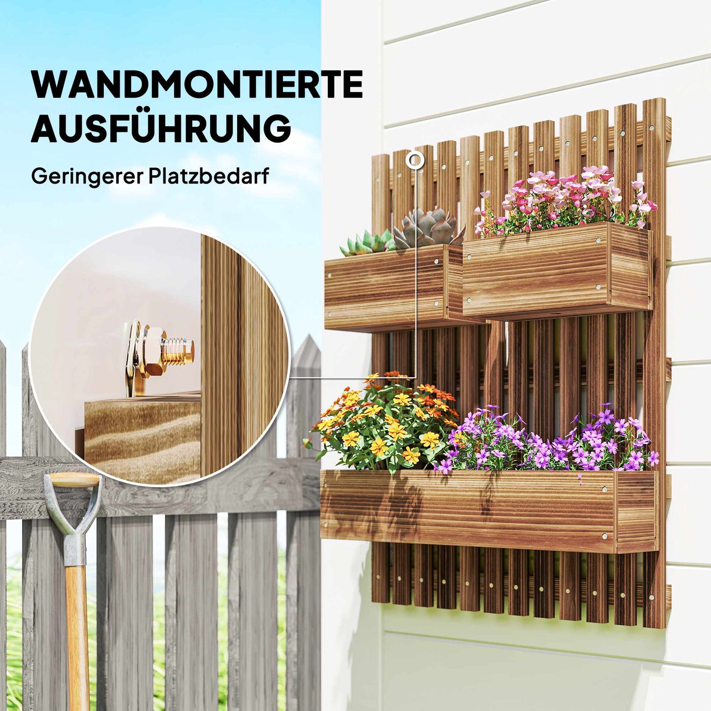 Wall-Mounted Wooden Planter Set, 60 x 16 x 80 cm