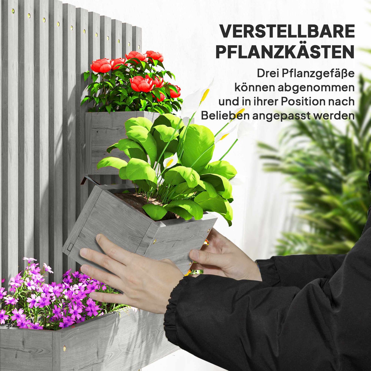 Wall-Mounted Wooden Planter Set, Adjustable, 60x16x80 cm