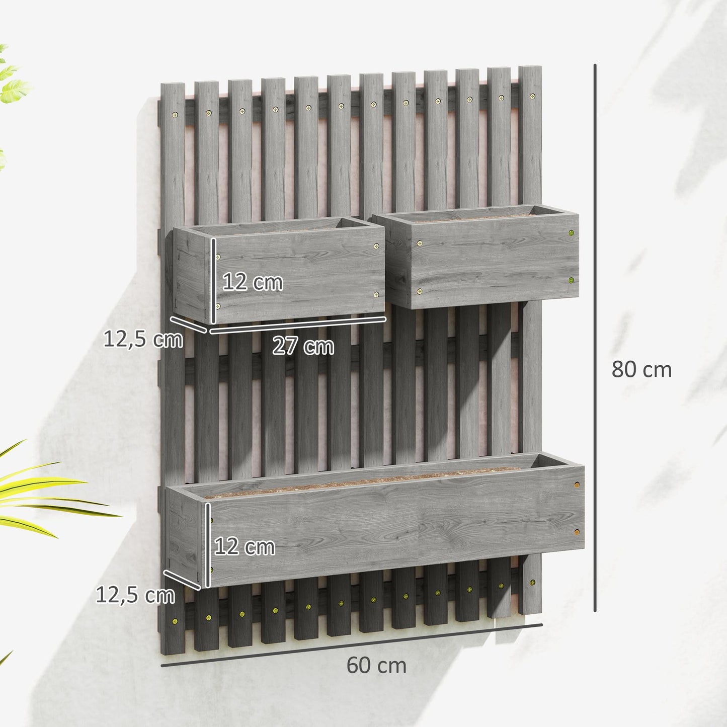 Wall-Mounted Wooden Planter Set, Adjustable, 60x16x80 cm