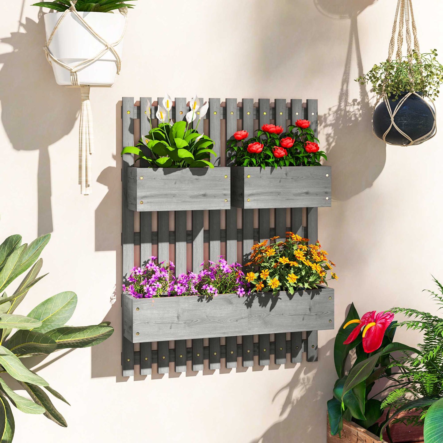 Wall-Mounted Wooden Planter Set, Adjustable, 60x16x80 cm