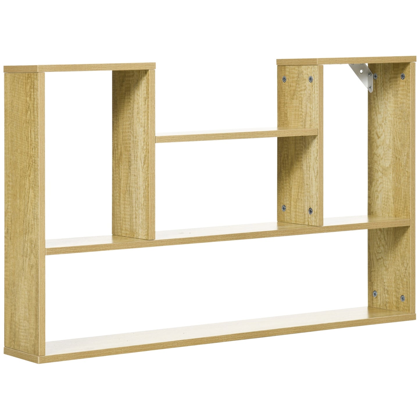Floating wall shelf - 5 compartments, natural finish