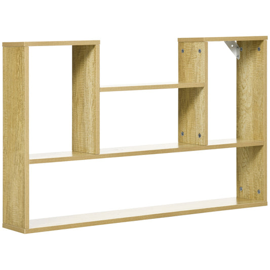 Floating wall shelf - 5 compartments, natural finish