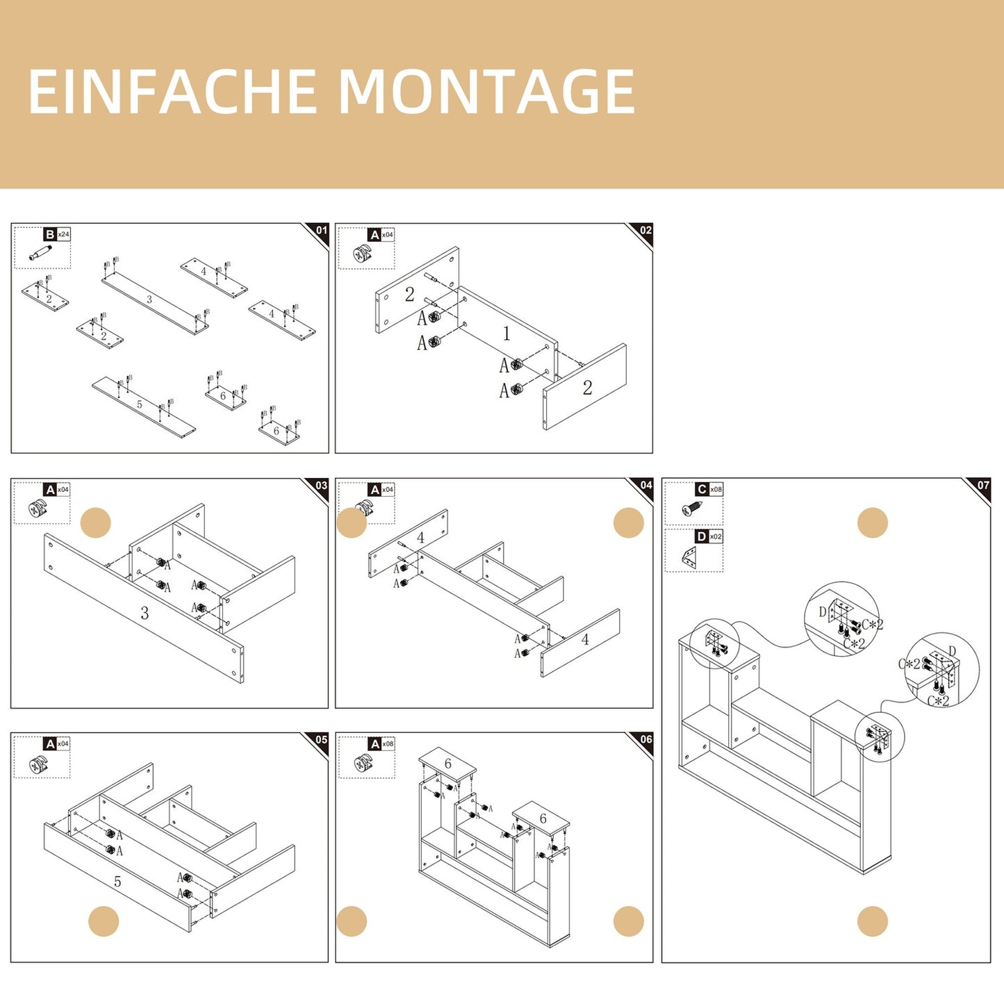 Floating wall shelf - 5 compartments, natural finish