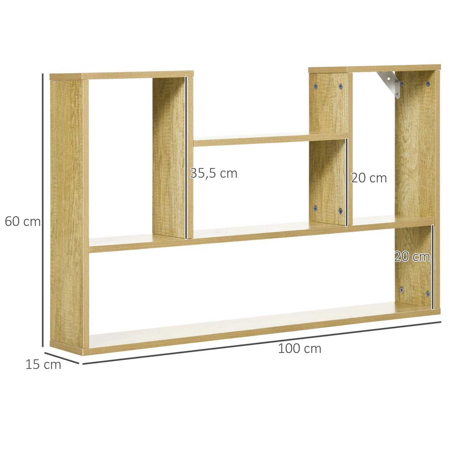 Floating wall shelf - 5 compartments, natural finish