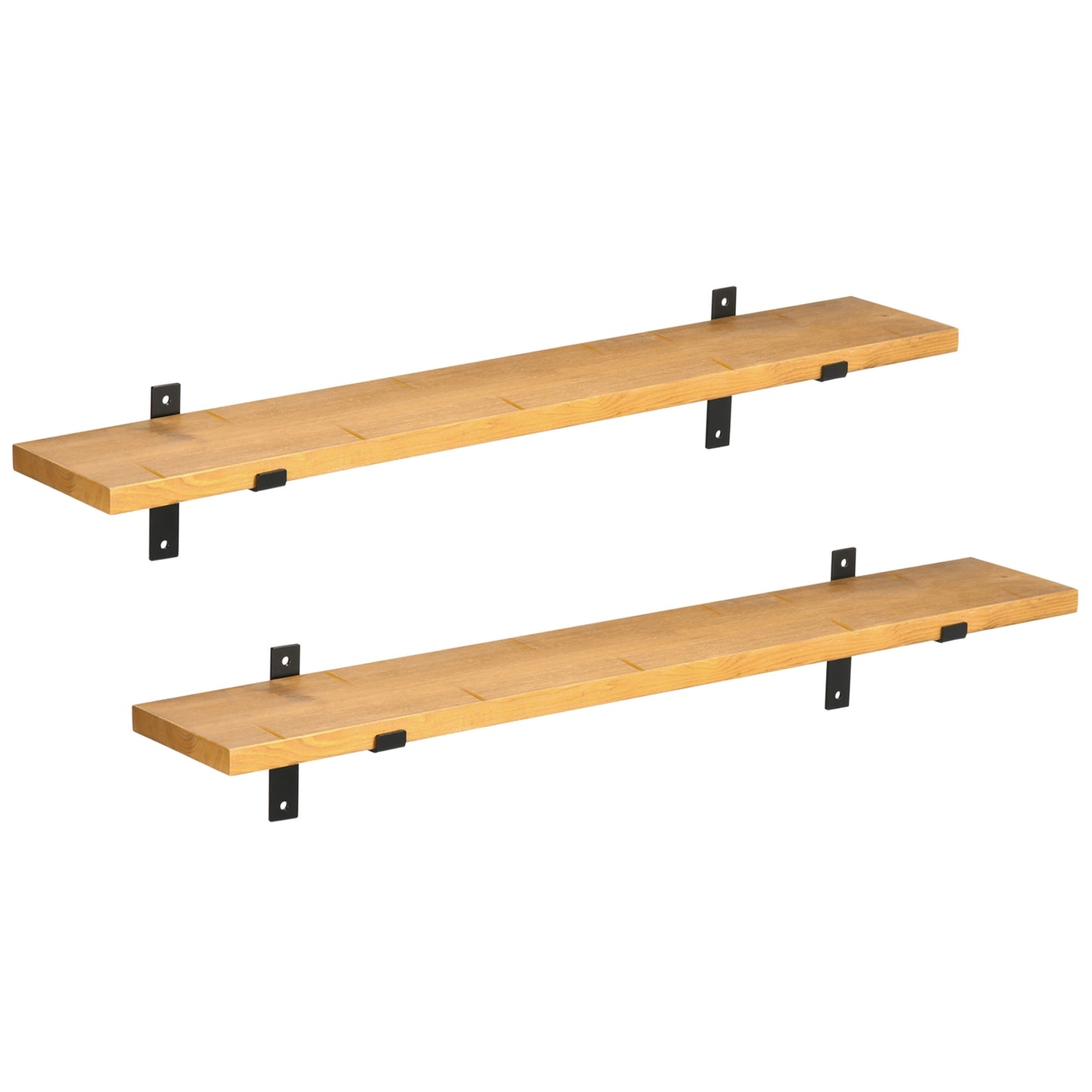 Floating wall shelves Set, Pine & Steel, 90x15x2.5cm