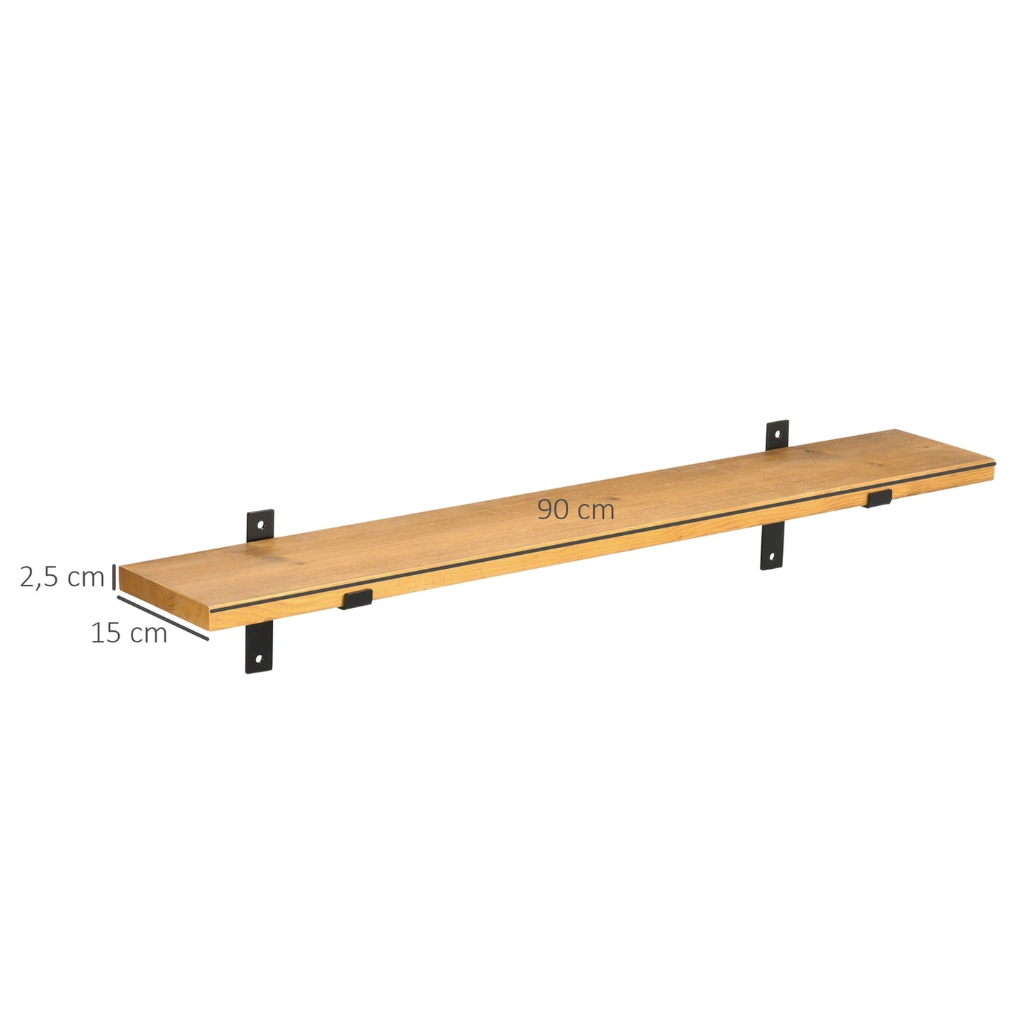 Floating wall shelves Set, Pine & Steel, 90x15x2.5cm