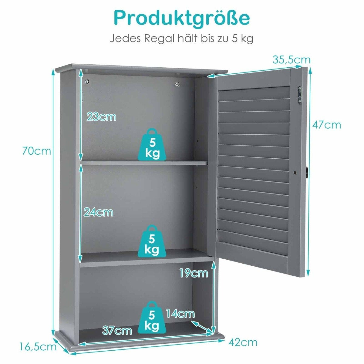 Wall cabinet bathroom cabinet wall cabinet with adjustable shelf gray