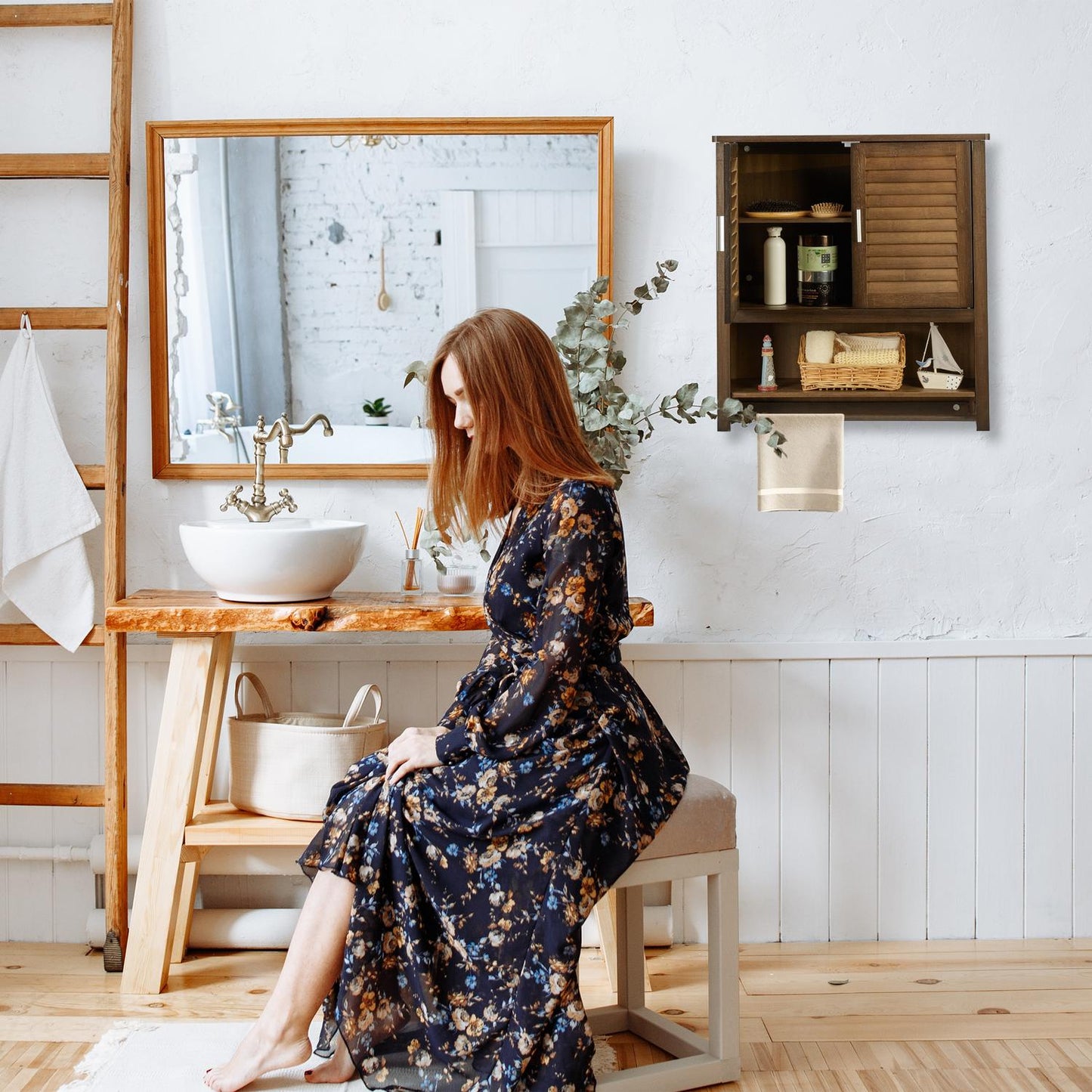 Wall cabinet dark brown LAMELL