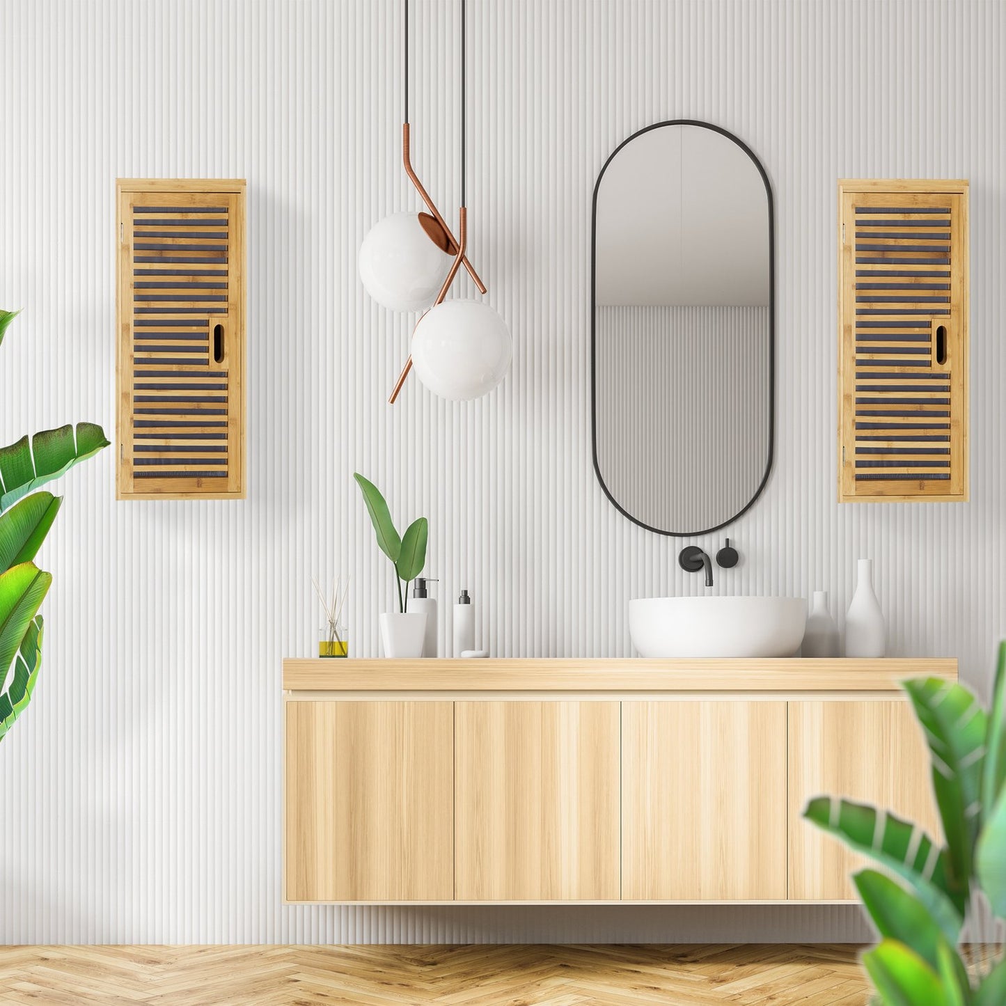 Wall cabinet for bathroom Bamboo 2 shelves