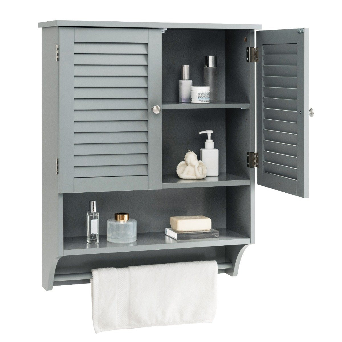 Wall cabinet hanging medicine cabinet with 2 slatted doors 58 x 22 x 75 cm gray