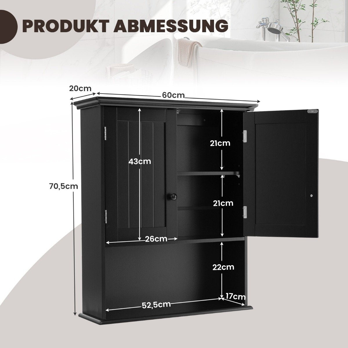 Wall cabinet medicine cabinet wall cabinet with double door bathroom cabinet black