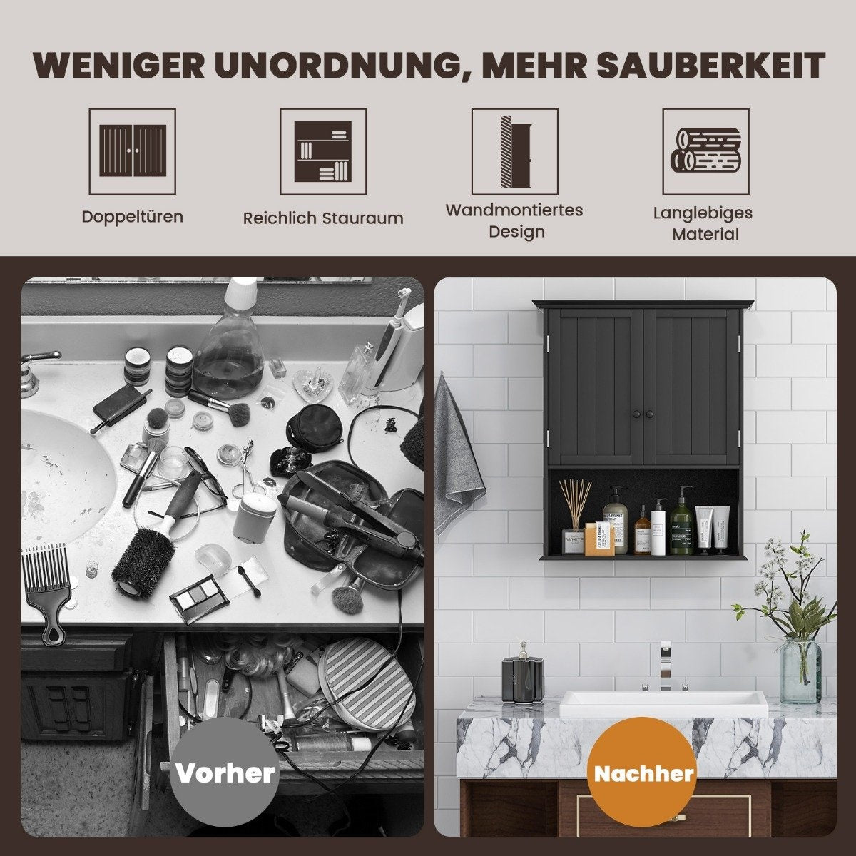 Wall cabinet medicine cabinet wall cabinet with double door bathroom cabinet black