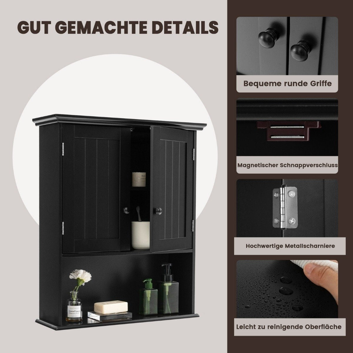 Wall cabinet medicine cabinet wall cabinet with double door bathroom cabinet black