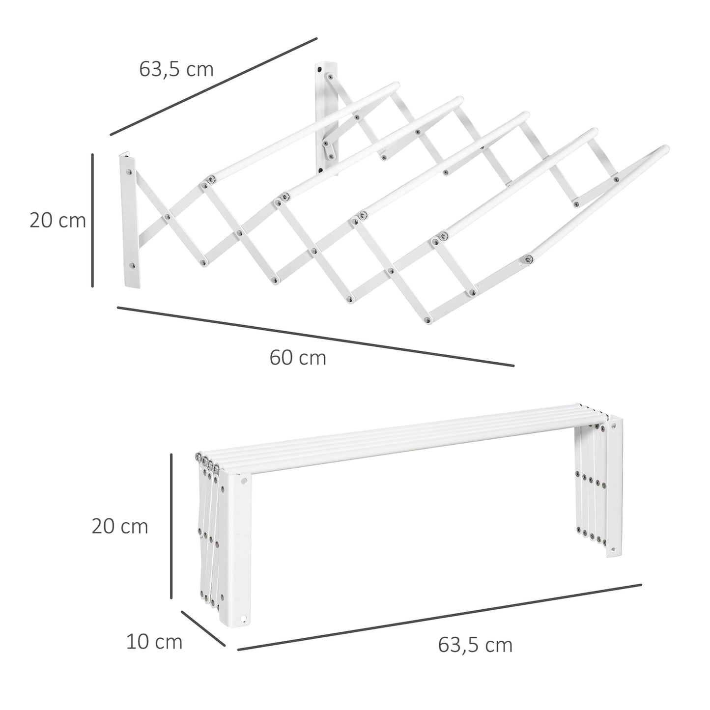 Space-saving wall dryer, white metal, indoor/outdoor