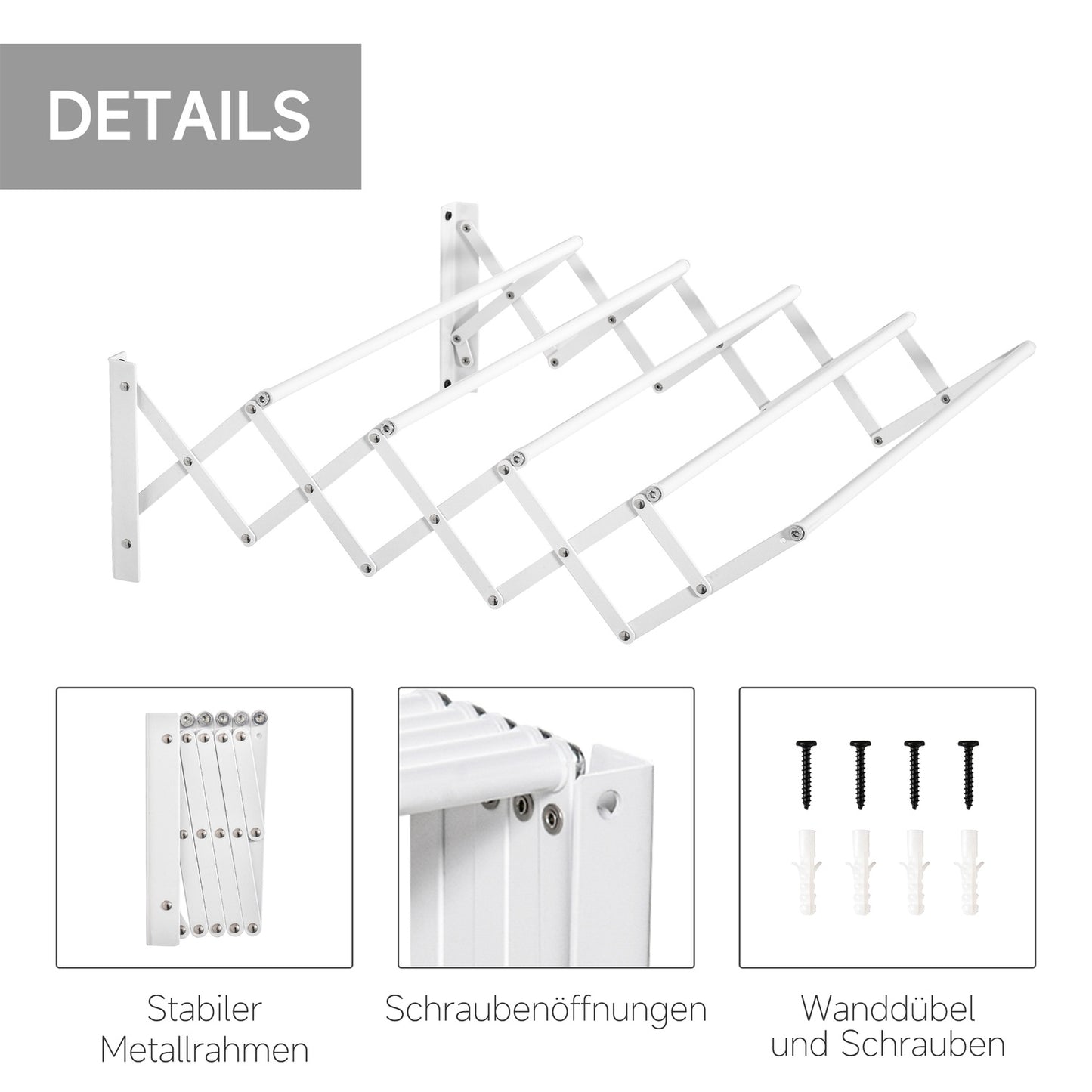 Space-saving wall dryer, white metal, indoor/outdoor