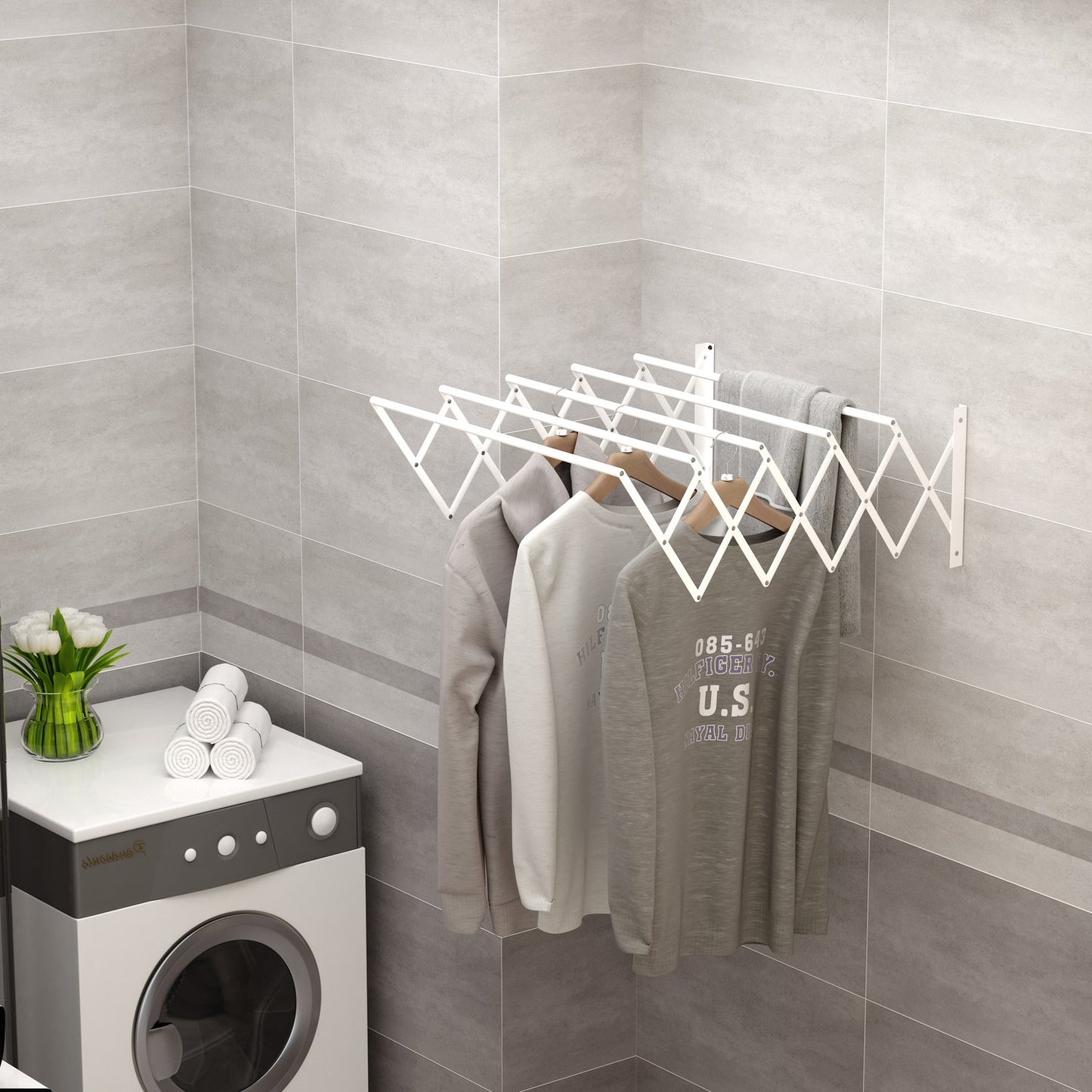 Space-saving wall dryer, white metal, indoor/outdoor