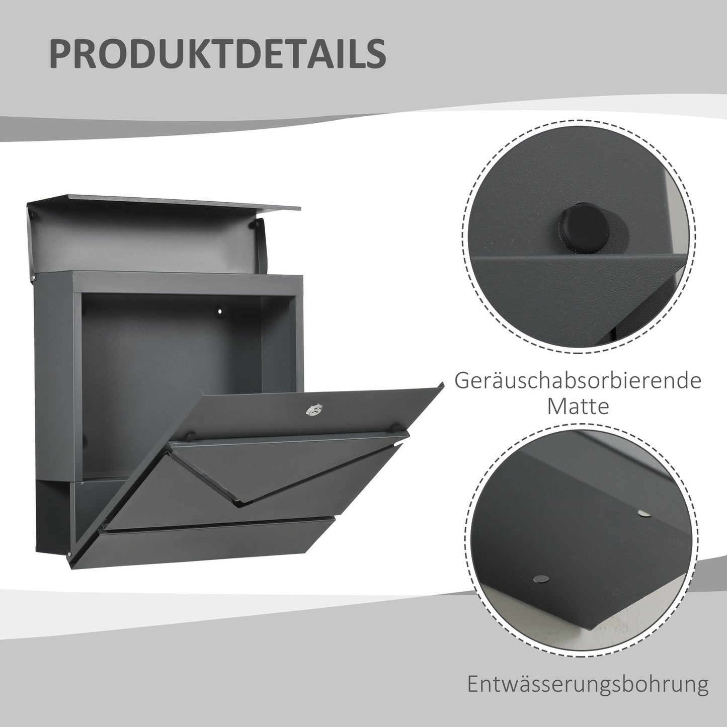 Outdoor wall mailbox with lock - galvanized steel, dark grey