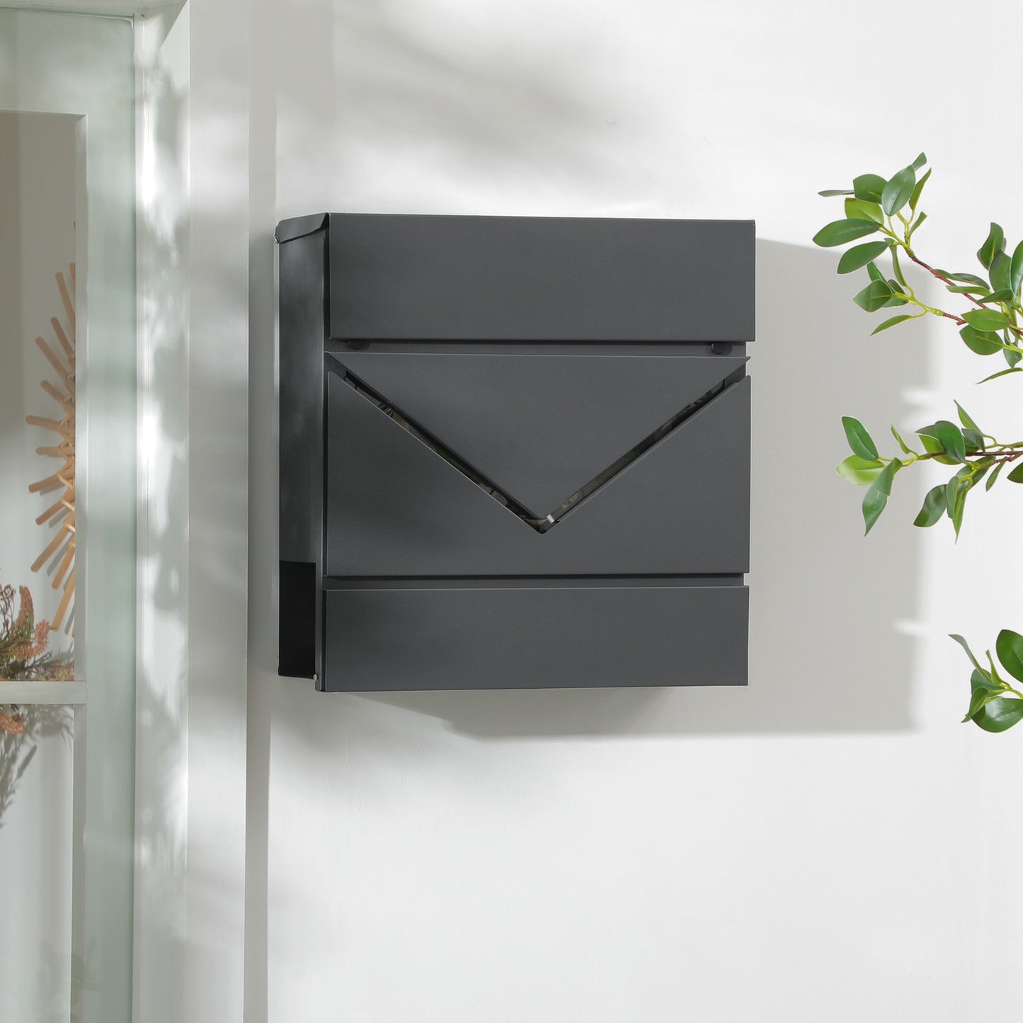 Outdoor wall mailbox with lock - galvanized steel, dark grey