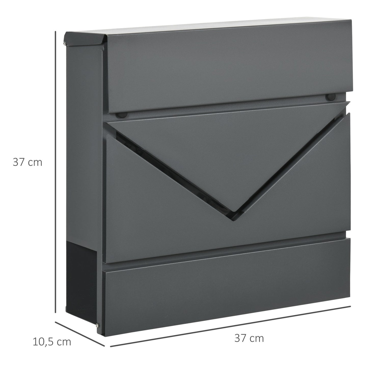 Outdoor wall mailbox with lock - galvanized steel, dark grey