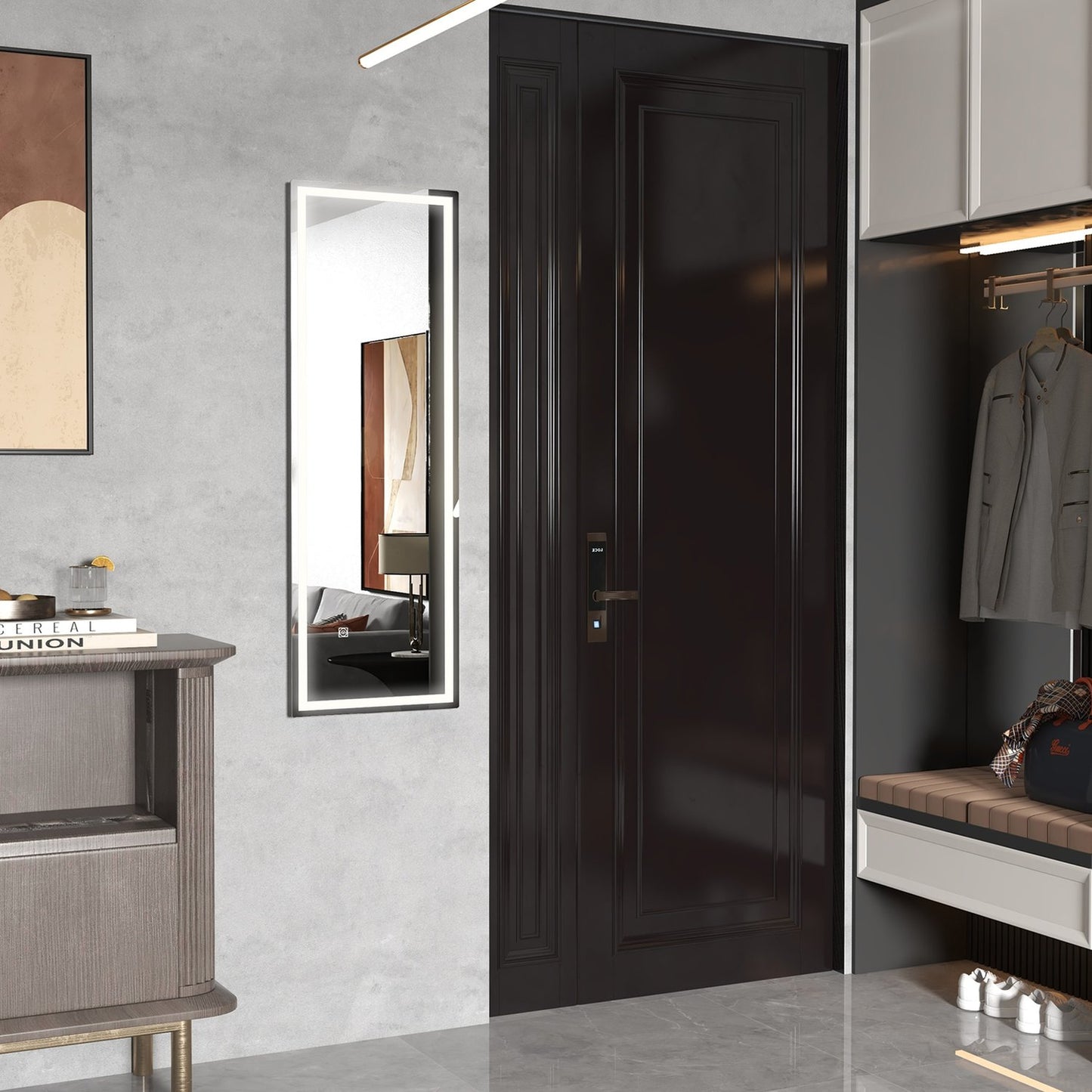 Full-length rectangular wall mirror with LED light, 120 x 40 cm