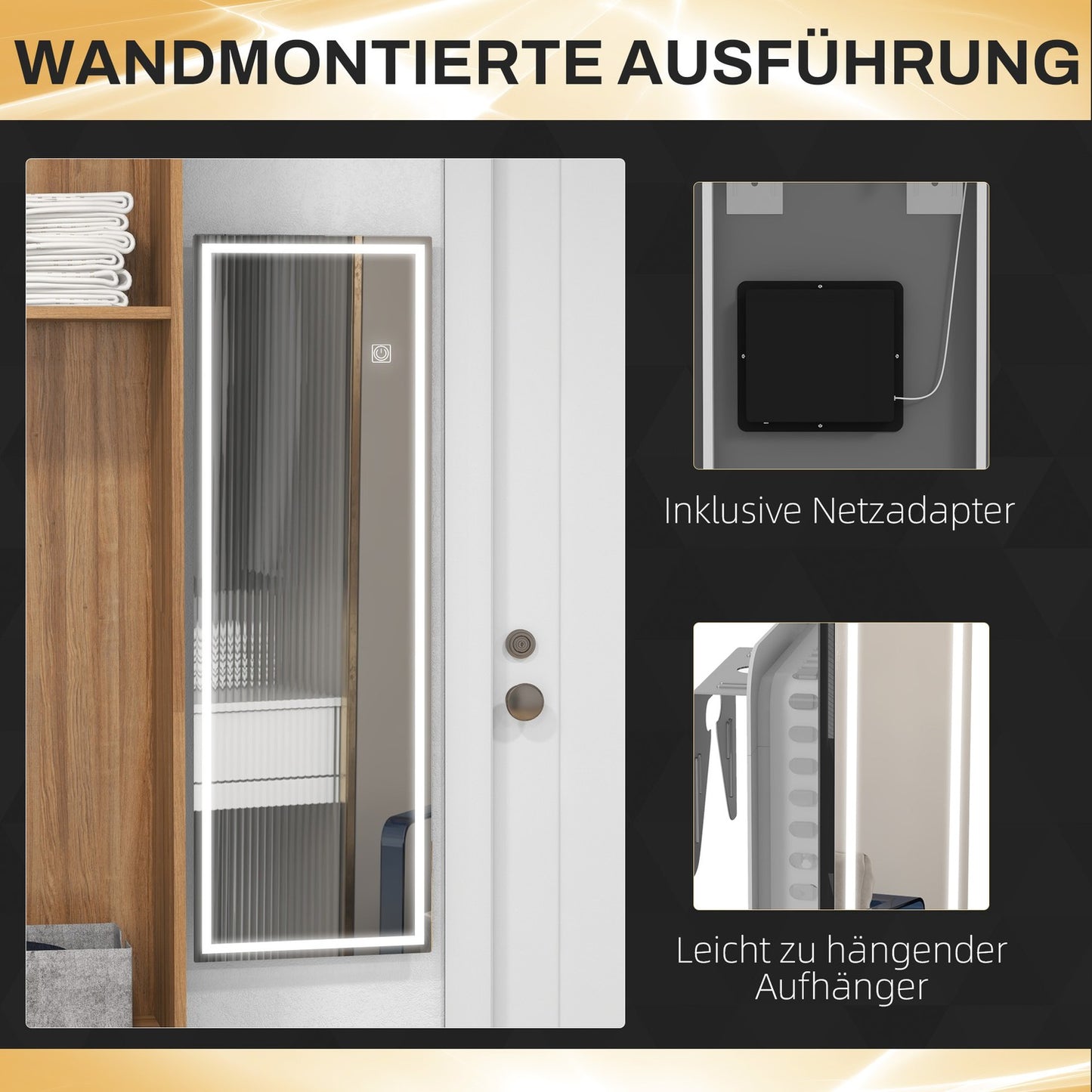 Full-length rectangular wall mirror with LED light, 120 x 40 cm