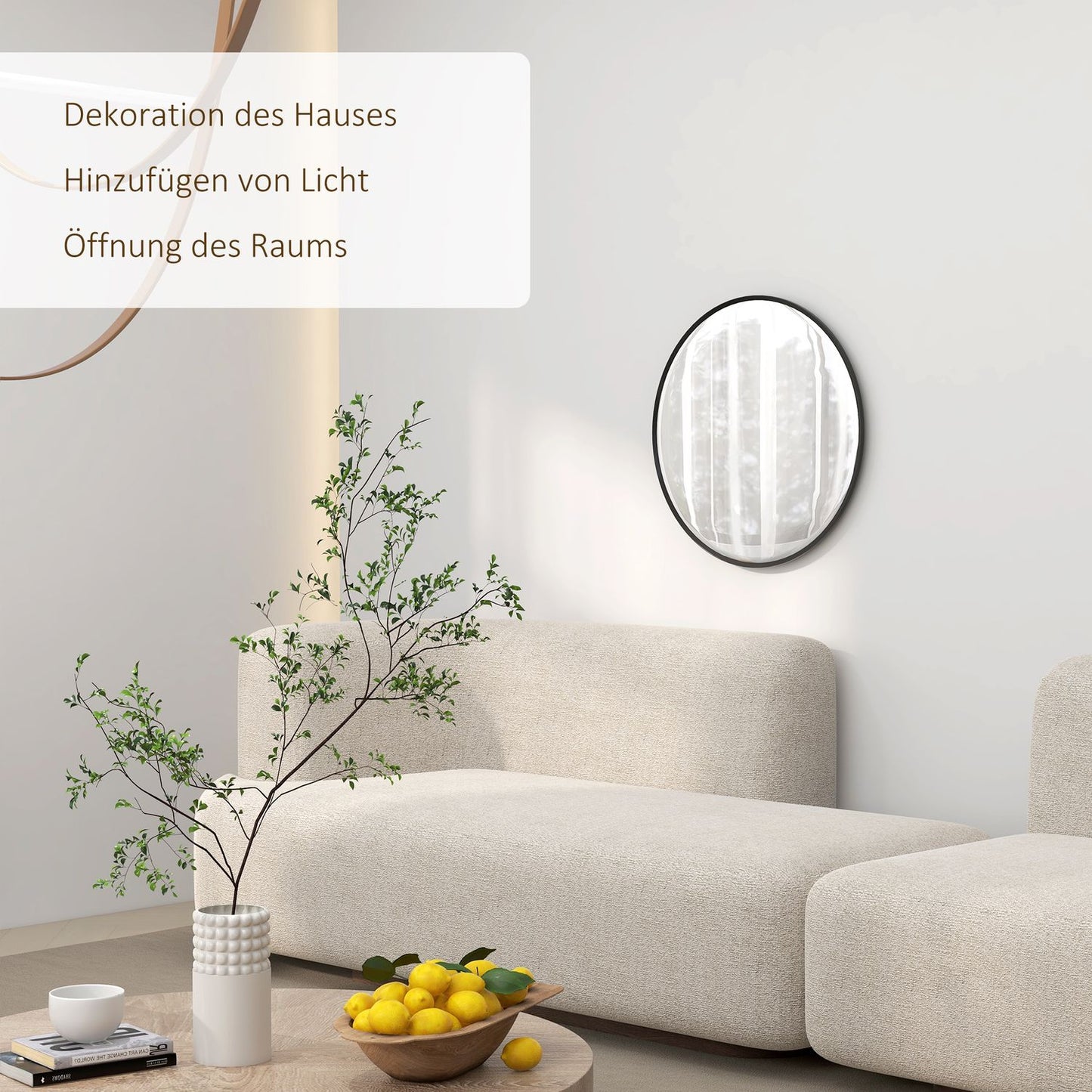 Round black wall mirror - 60x60 cm, Aluminum frame