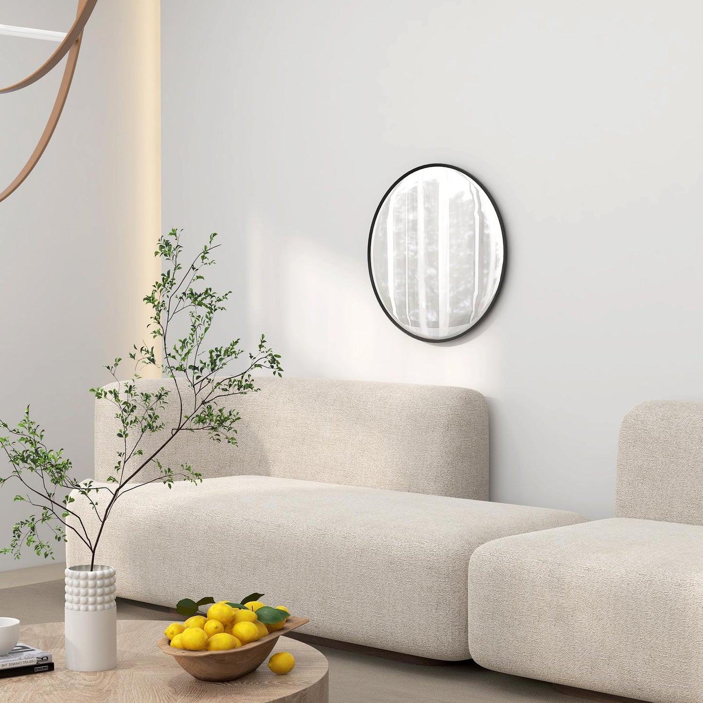 Round black wall mirror - 60x60 cm, Aluminum frame