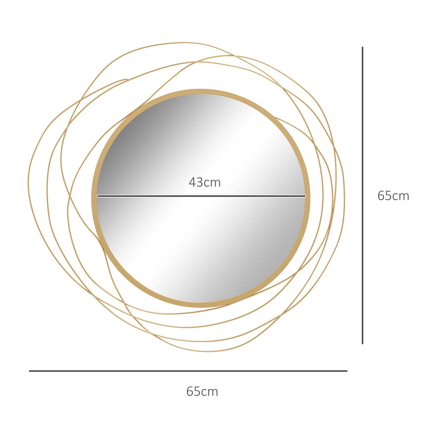 Gold round wall mirror, 65 cm - Metal frame, decorative