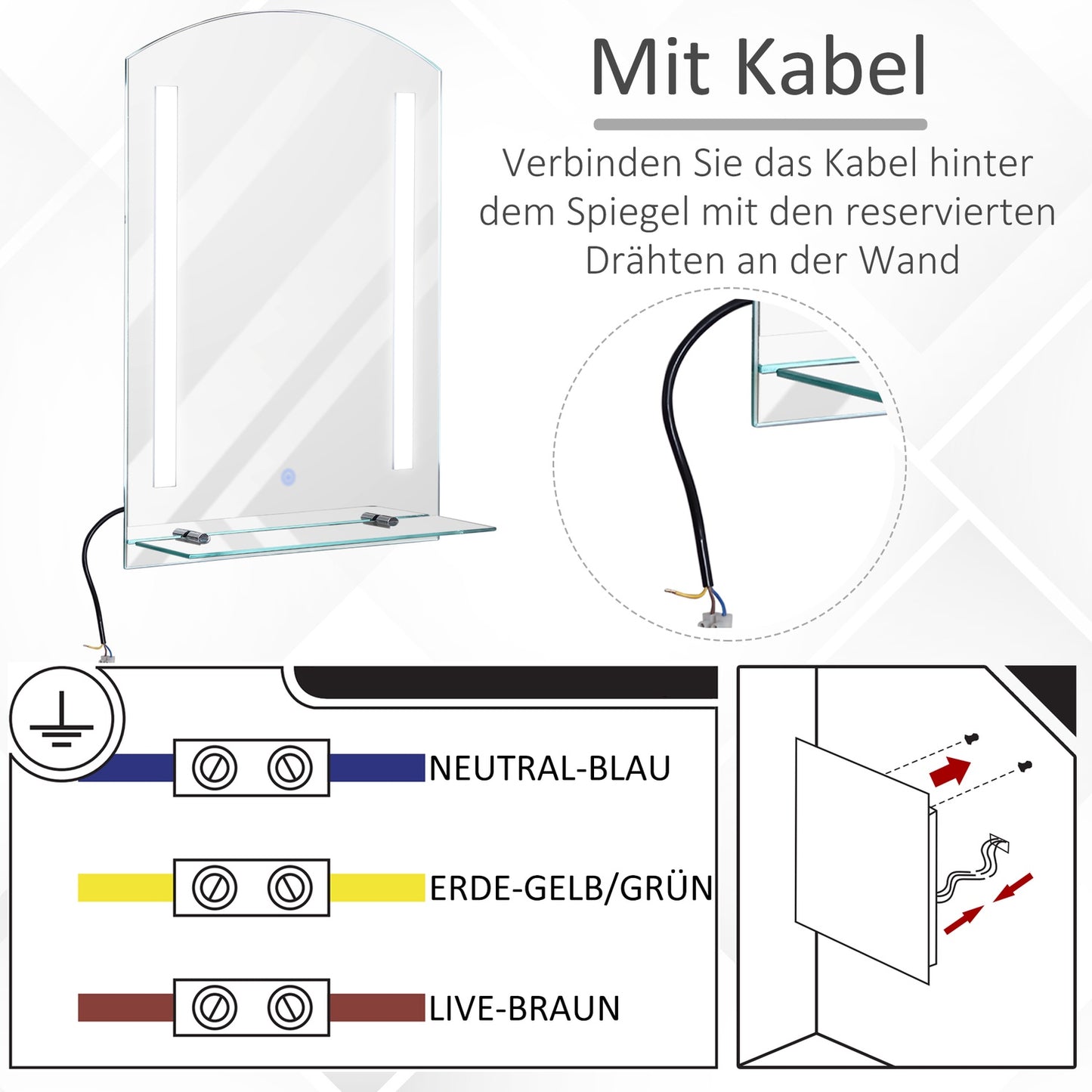 LED bathroom mirror with shelf, waterproof, 50x15.5x70cm