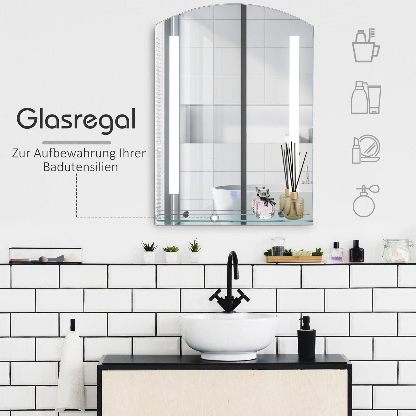 LED bathroom mirror with shelf, waterproof, 50x15.5x70cm