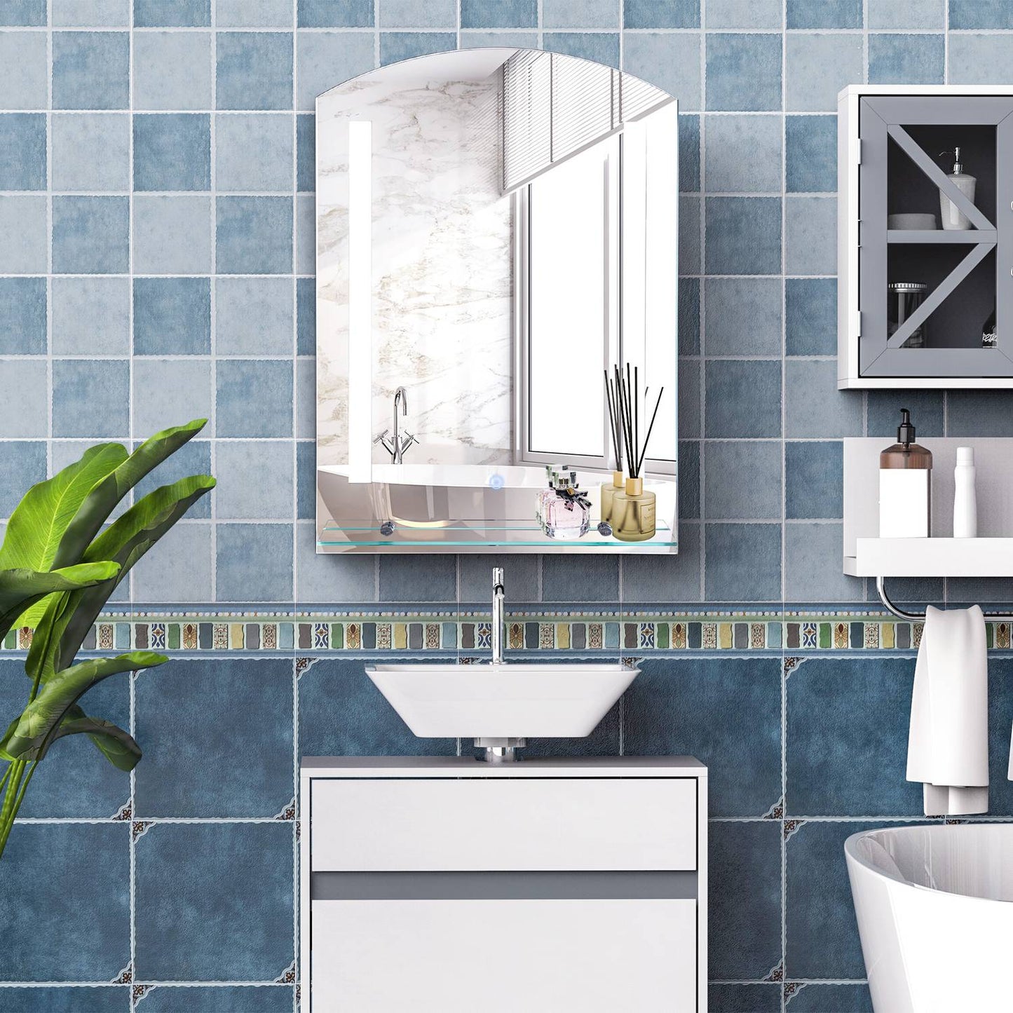 LED bathroom mirror with shelf, waterproof, 50x15.5x70cm