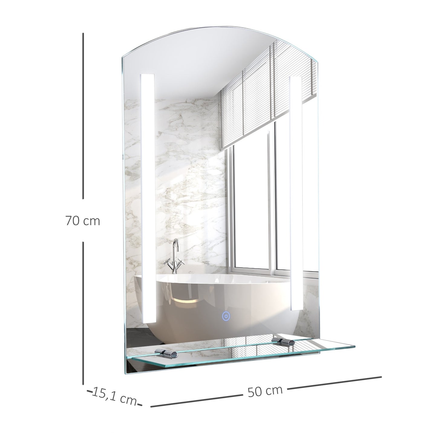 LED bathroom mirror with shelf, waterproof, 50x15.5x70cm