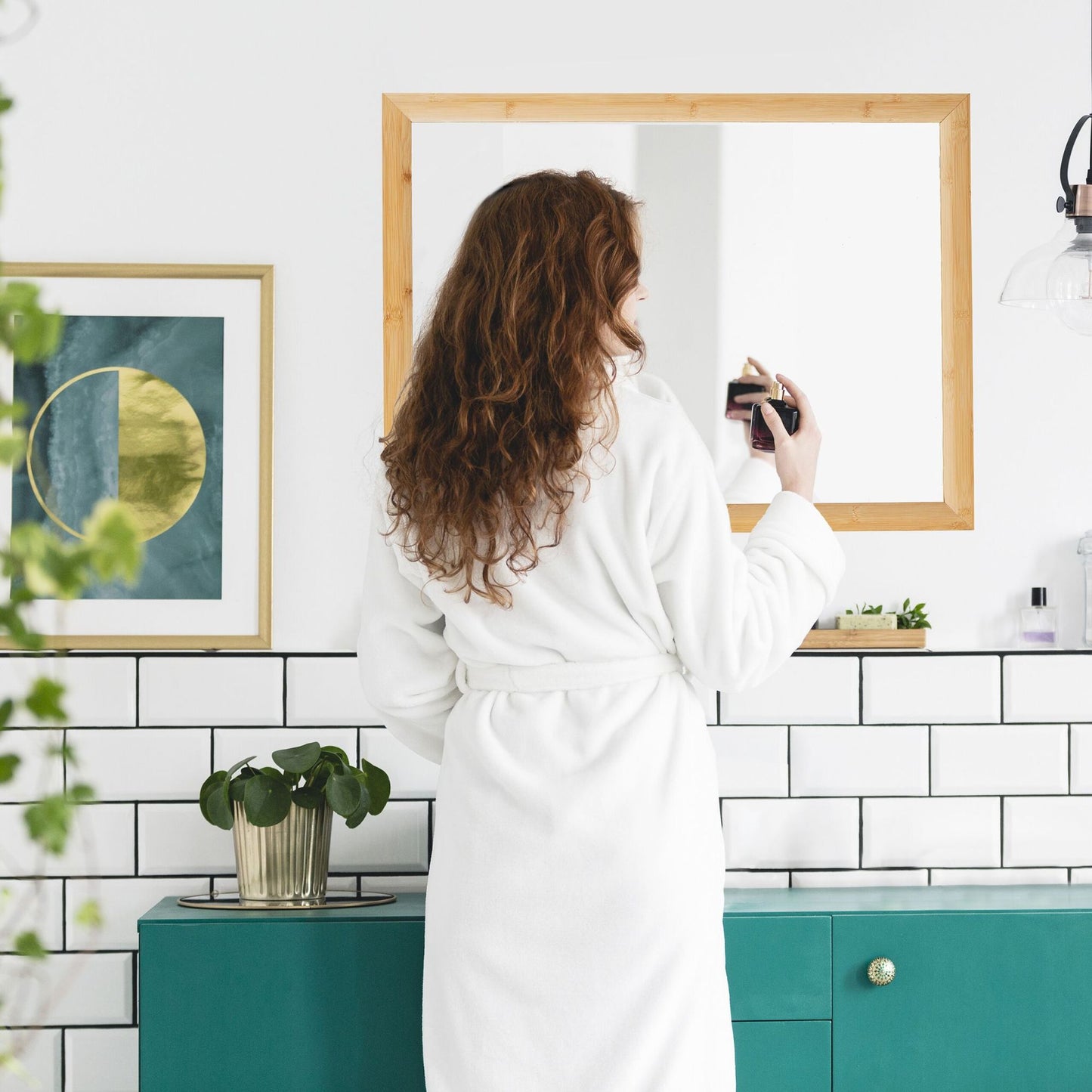 Wall mirror with bamboo frame